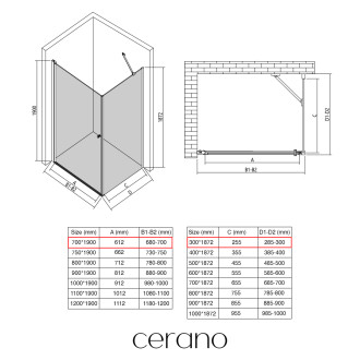 CERANO - Sprchový kout Antelo L/P - 6 mm - černá matná, transparentní sklo - 70x30x190 cm - otočný