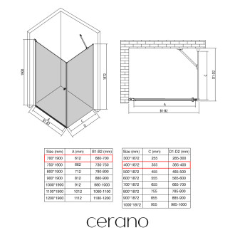 CERANO - Sprchový kout Antelo L/P - 6 mm - černá matná, transparentní sklo - 70x40x190 cm - otočný
