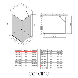 CERANO - Sprchový kout Antelo L/P - 6 mm - černá matná, transparentní sklo - 70x90x190 cm - otočný