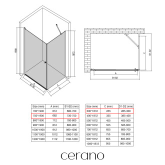 CERANO - Sprchový kout Antelo L/P - 6 mm - černá matná, transparentní sklo - 75x30x190 cm - otočný