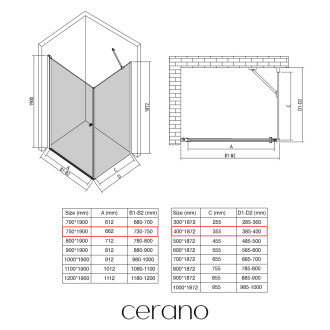 CERANO - Sprchový kout Antelo L/P - 6 mm - černá matná, transparentní sklo - 75x40x190 cm - otočný
