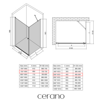 CERANO - Sprchový kout Antelo L/P - 6 mm - černá matná, transparentní sklo - 75x50x190 cm - otočný