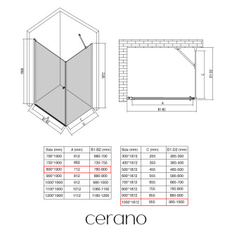 CERANO - Sprchový kout Antelo L/P - 6 mm - černá matná, transparentní sklo - 80x100x190 cm - otočný