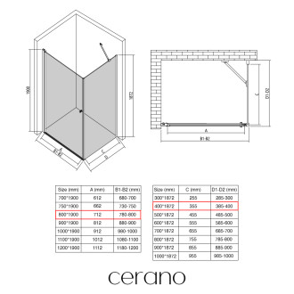 CERANO - Sprchový kout Antelo L/P - 6 mm - černá matná, transparentní sklo - 80x40x190 cm - otočný