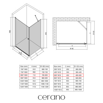 CERANO - Sprchový kout Antelo L/P - 6 mm - černá matná, transparentní sklo - 80x50x190 cm - otočný