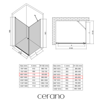 CERANO - Sprchový kout Antelo L/P - 6 mm - černá matná, transparentní sklo - 80x60x190 cm - otočný