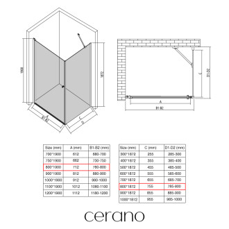 CERANO Sprchový kout Antelo L/P černá matná, transp.sklo 80x80 cm křídlový CER-434007