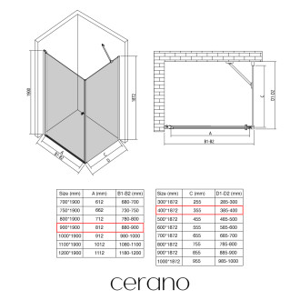 CERANO - Sprchový kout Antelo L/P - 6 mm - černá matná, transparentní sklo - 90x40x190 cm - otočný