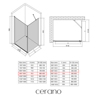 CERANO - Sprchový kout Antelo L/P - 6 mm - černá matná, transparentní sklo - 90x50x190 cm - otočný