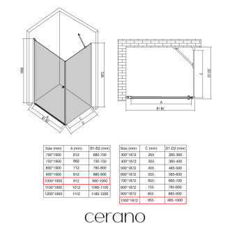 CERANO - Sprchový kout Antelo L/P - 6 mm - chrom, transparentní sklo - 100x100x190 cm - otočný