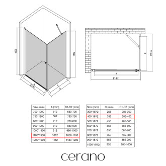 CERANO - Sprchový kout Antelo L/P - 6 mm - chrom, transparentní sklo - 110x40x190 cm - otočný