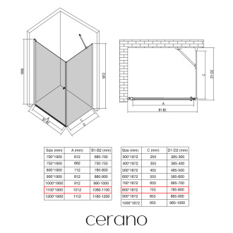 CERANO - Sprchový kout Antelo L/P - 6 mm - chrom, transparentní sklo - 110x80x190 cm - otočný
