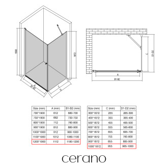 CERANO - Sprchový kout Antelo L/P - 6 mm - chrom, transparentní sklo - 120x100x190 cm - otočný