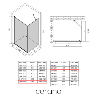 CERANO - Sprchový kout Antelo L/P - 6 mm - chrom, transparentní sklo - 120x50x190 cm - otočný