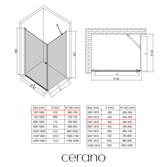 CERANO - Sprchový kout Antelo L/P - 6 mm - chrom, transparentní sklo - 70x50x190 cm - otočný