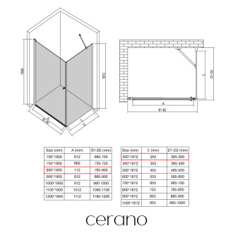 CERANO - Sprchový kout Antelo L/P - 6 mm - chrom, transparentní sklo - 80x30x190 cm - otočný