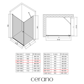 CERANO - Sprchový kout Antelo L/P - 6 mm - chrom, transparentní sklo - 80x90x190 cm - otočný