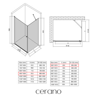CERANO - Sprchový kout Antelo L/P - 6 mm - chrom, transparentní sklo - 90x30x190 cm - otočný