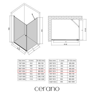 CERANO - Sprchový kout Antelo L/P - 6 mm - chrom, transparentní sklo - 90x60x190 cm - otočný