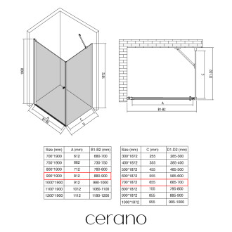 CERANO - Sprchový kout Antelo L/P - 6 mm - chrom, transparentní sklo - 90x70x190 cm - otočný
