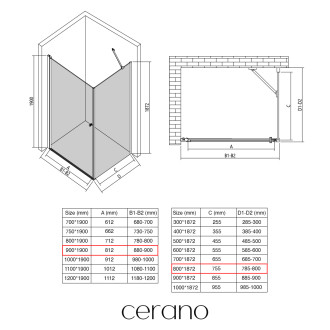 CERANO - Sprchový kout Antelo L/P - 6 mm - chrom, transparentní sklo - 90x80x190 cm - otočný