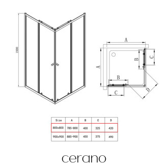 CERANO - Sprchový kout Fabrizio L/P - 5 mm - černá matná, transparentní sklo - 80x80x190 cm - posuvný
