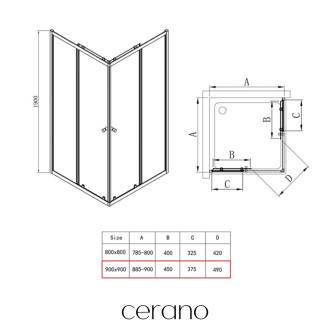 CERANO - Sprchový kout Fabrizio L/P - 5 mm - černá matná, transparentní sklo - 90x90x190 cm - posuvný