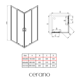 CERANO - Sprchový kout Fabrizio L/P - 5 mm - černá matná, transparentní sklo - 80x80x195 cm - posuvný