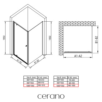 CERANO - Sprchový kout Ferri L/P - 6 mm - černá matná, transparentní sklo - 100x100x195 cm - pivotový