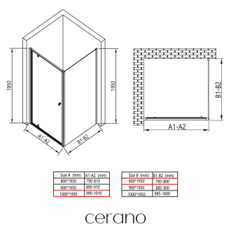 CERANO - Sprchový kout Ferri L/P - 6 mm - černá matná, transparentní sklo - 100x80x195 cm - pivotový