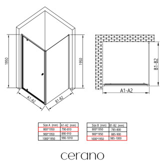 CERANO - Sprchový kout Ferri L/P - 6 mm - černá matná, transparentní sklo - 80x100x195 cm - pivotový