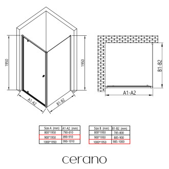 CERANO - Sprchový kout Ferri L/P - 6 mm - černá matná, transparentní sklo - 90x100x195 cm - pivotový