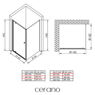 CERANO - Sprchový kout Ferri L/P - 6 mm - černá matná, transparentní sklo - 90x80x195 cm - pivotový