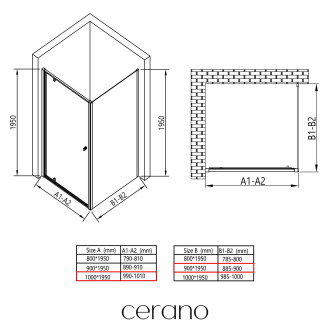 CERANO Sprchový kout Ferri L/P chrom, transparentní sklo 100x90 cm křídlový CER-427465