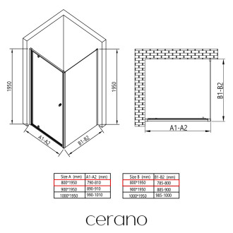 CERANO - Sprchový kout Ferri L/P - 6 mm - chrom, transparentní sklo - 80x80x195 cm - pivotový