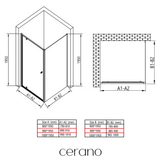 CERANO - Sprchový kout Ferri L/P - 6 mm - chrom, transparentní sklo - 90x90x195 cm - pivotový
