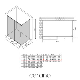 CERANO - Sprchový kout Lantono - levá - 8 mm - Soft-Close - černá matná, mléčné sklo - 120x90 cm - posuvný