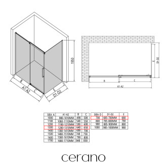 CERANO - Sprchový kout Lantono - levá - 8 mm - Soft-Close - černá matná, mléčné sklo - 130x70 cm - posuvný