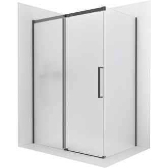 CERANO - Sprchový kout Lantono - levá - 8 mm - Soft-Close - černá matná, mléčné sklo - 140x80 cm - posuvný
