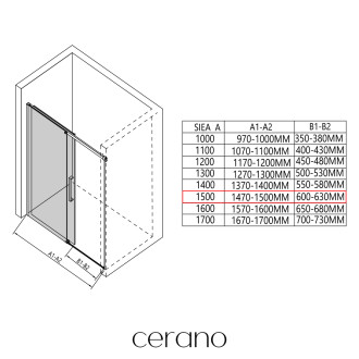 CERANO - Sprchový kout Lantono - levá - 8 mm - Soft-Close - chrom, mléčné sklo - 150x90 cm - posuvný