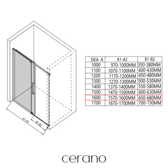 CERANO - Sprchový kout Lantono - levá - 8 mm - Soft-Close - chrom, mléčné sklo - 160x100 cm - posuvný