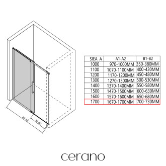 CERANO - Sprchový kout Lantono - levá - 8 mm - Soft-Close - chrom, mléčné sklo - 170x80 cm - posuvný