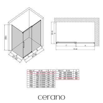 CERANO - Sprchový kout Lantono - pravá - 8 mm - Soft-Close - černá matná, mléčné sklo - 100x100 cm - posuvný