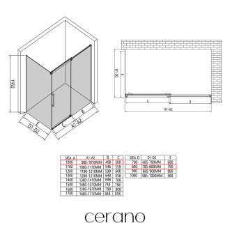 CERANO - Sprchový kout Lantono - pravá - 8 mm - Soft-Close - černá matná, mléčné sklo - 100x80 cm - posuvný