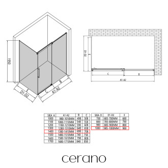 CERANO - Sprchový kout Lantono - pravá - 8 mm - Soft-Close - černá matná, mléčné sklo - 140x100 cm - posuvný