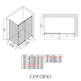 CERANO - Sprchový kout Lantono - pravá - 8 mm - Soft-Close - černá matná, mléčné sklo - 150x70 cm - posuvný