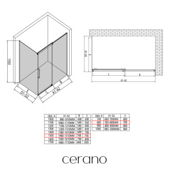 CERANO - Sprchový kout Lantono - pravá - 8 mm - Soft-Close - černá matná, mléčné sklo - 150x80 cm - posuvný
