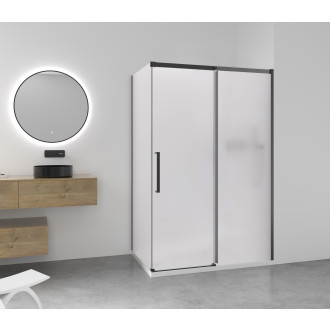 CERANO - Sprchový kout Lantono - pravá - 8 mm - Soft-Close - černá matná, mléčné sklo - 170x100 cm - posuvný