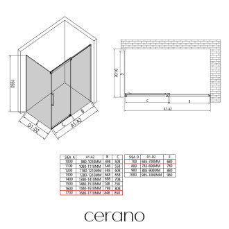 CERANO - Sprchový kout Lantono - pravá - 8 mm - Soft-Close - černá matná, mléčné sklo - 170x70 cm - posuvný
