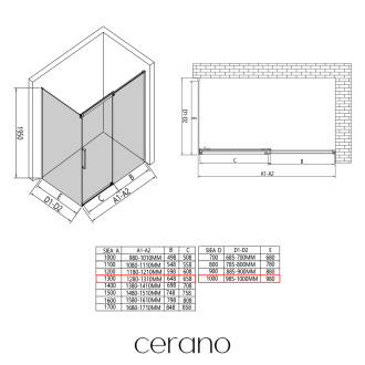 CERANO - Sprchový kout Lantono - pravá - 8 mm - Soft-Close - chrom, mléčné sklo - 130x100 cm - posuvný